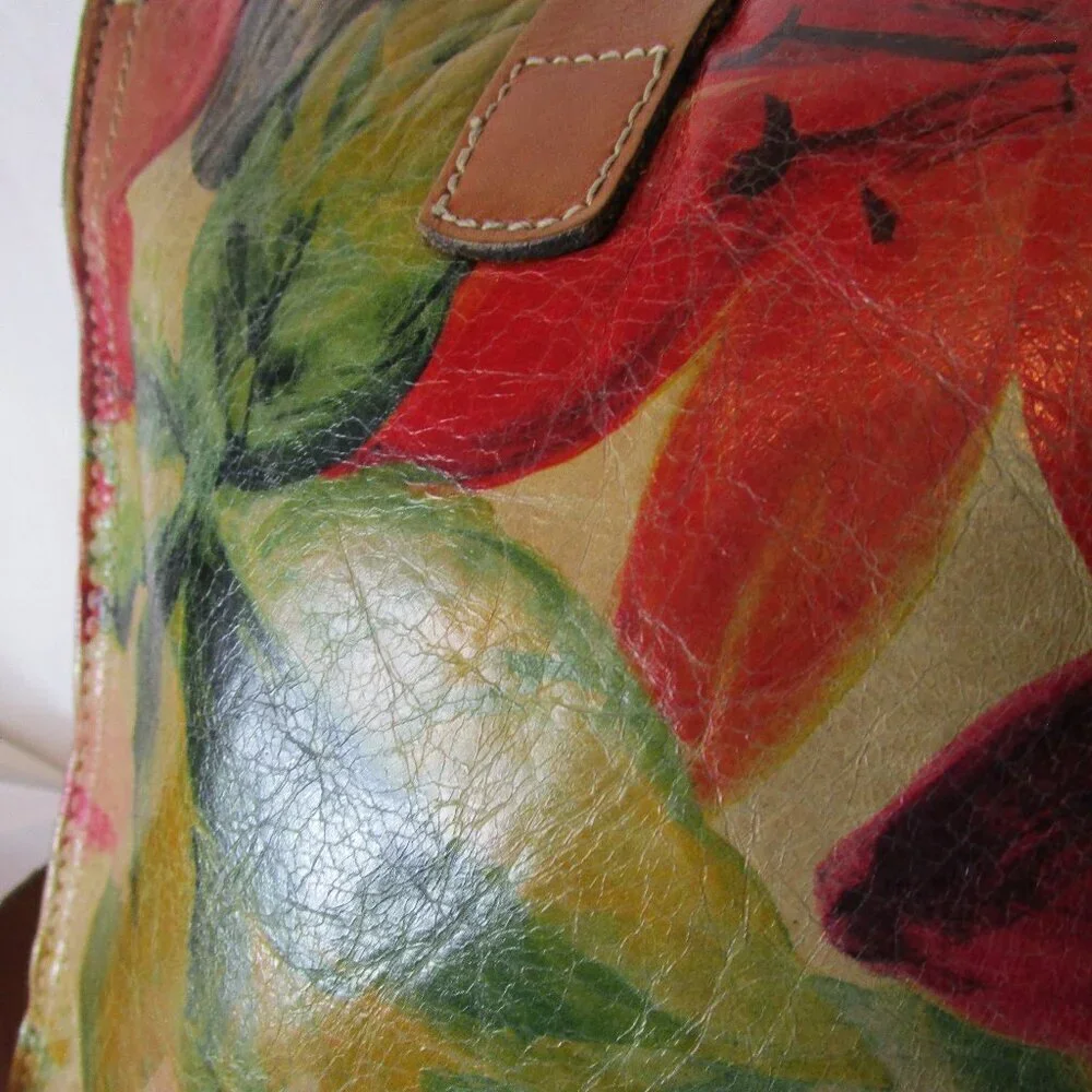 Patricia Nash Venezia Pouch Leather Canvas Floral Tote Posh Party Host Pick VGUC